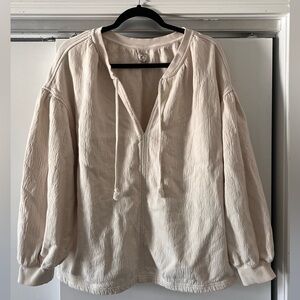 Aerie Cream Textured Peasant Top Sweatshirt